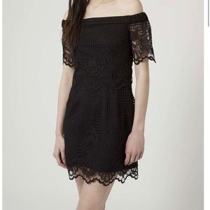 TOPSHOP black off the shoulder lace dress